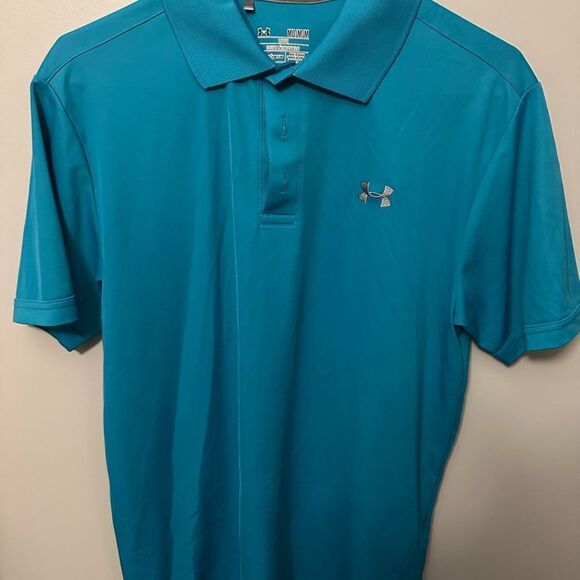 Under Armour Men's Blue Aqua Polo Shirt size Med GREAT condition - Picture 1 of 4